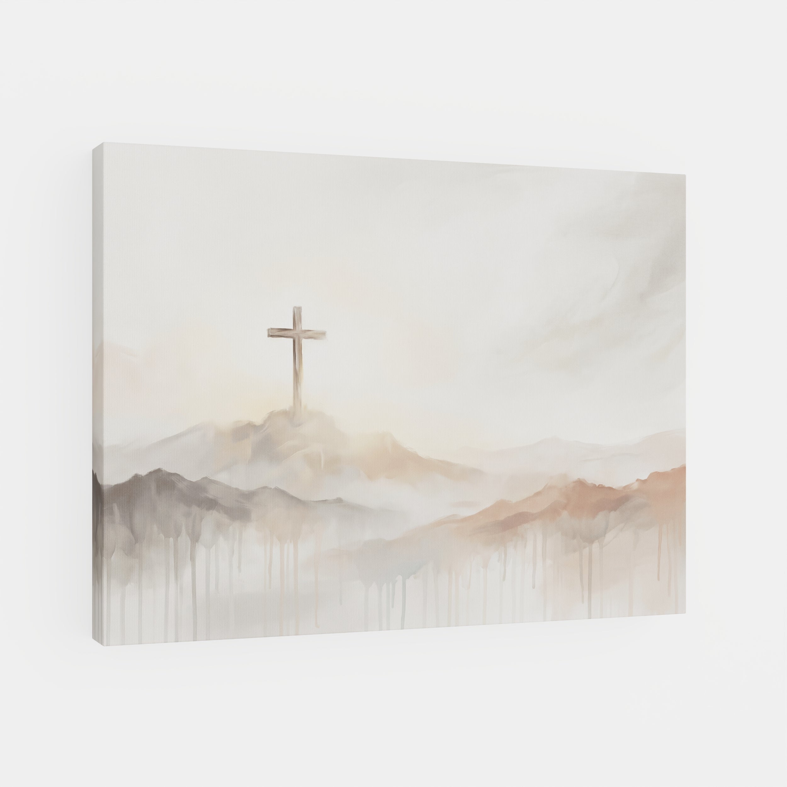 Misty Cross on Mountain - Canvas