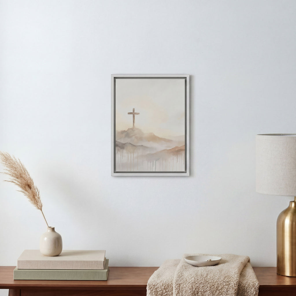 Misty Cross on Mountain - Canvas