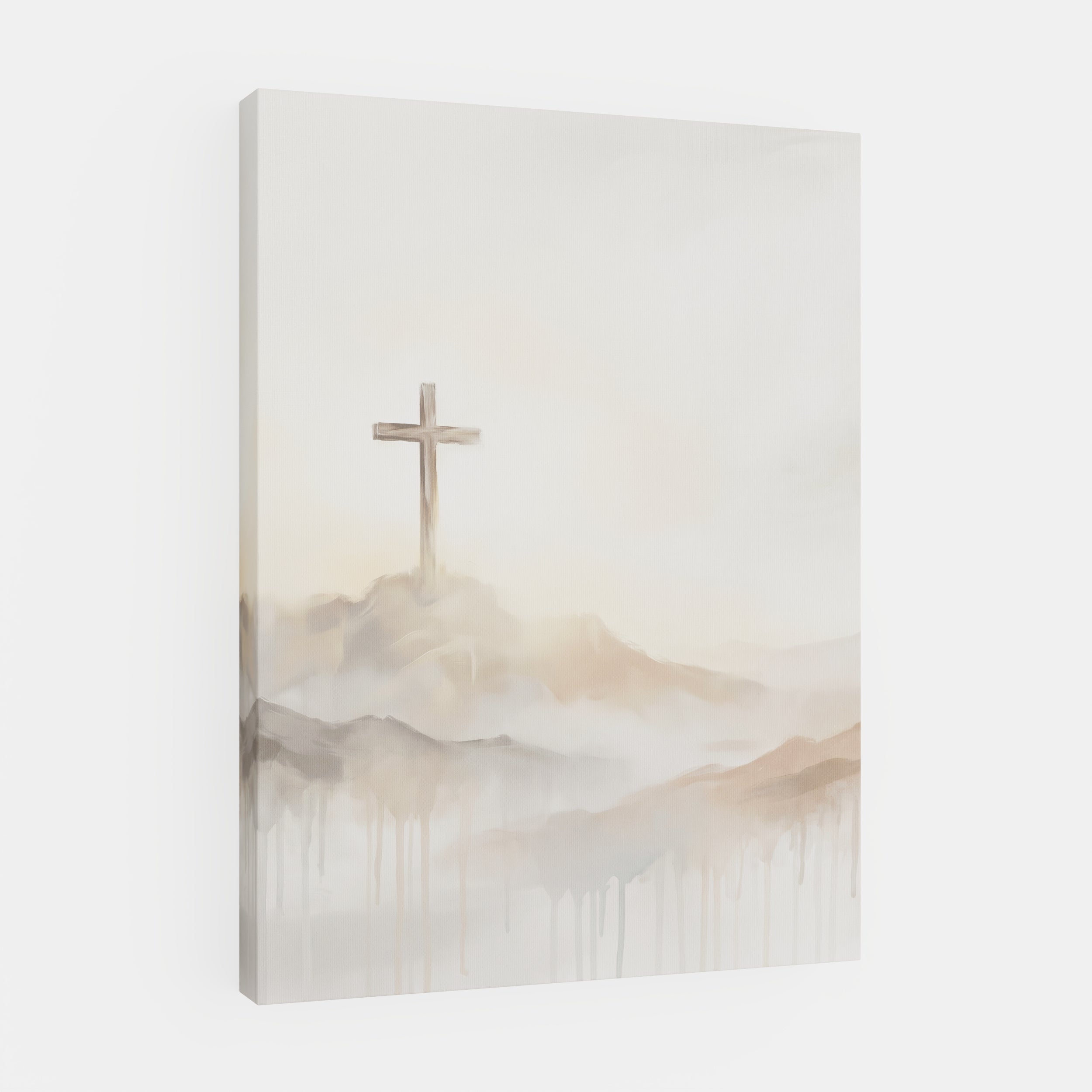 Misty Cross on Mountain - Canvas