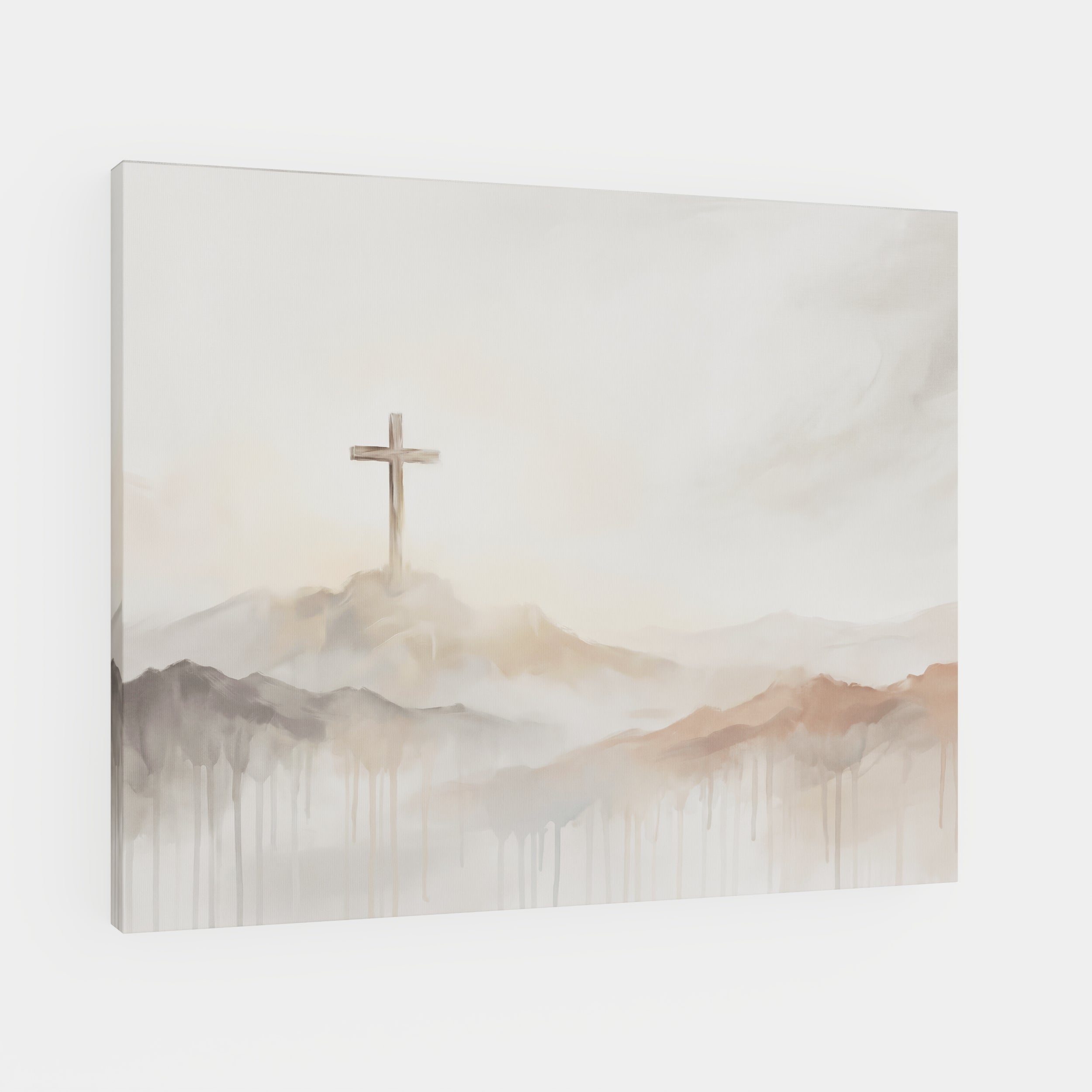 Misty Cross on Mountain - Canvas
