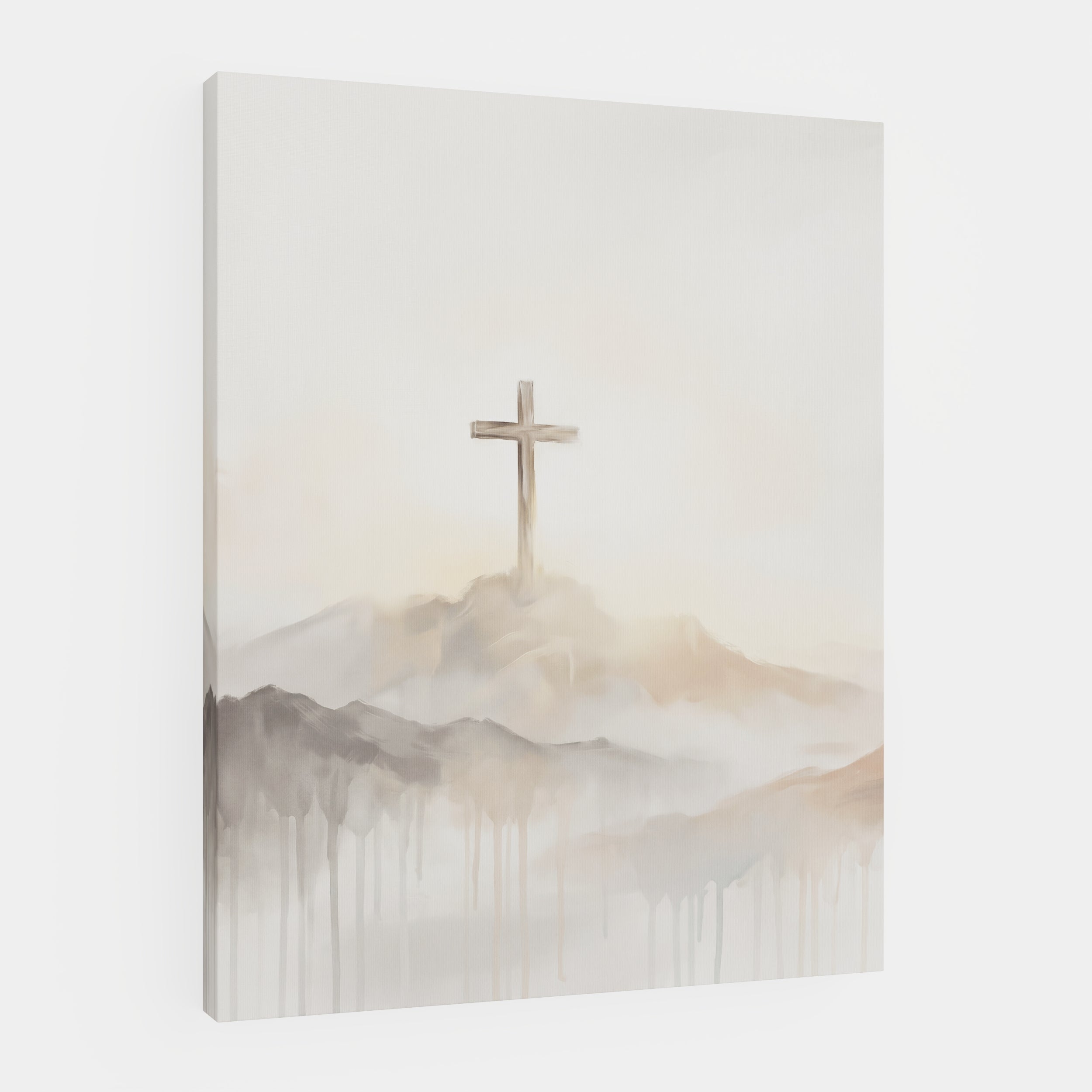 Misty Cross on Mountain - Canvas