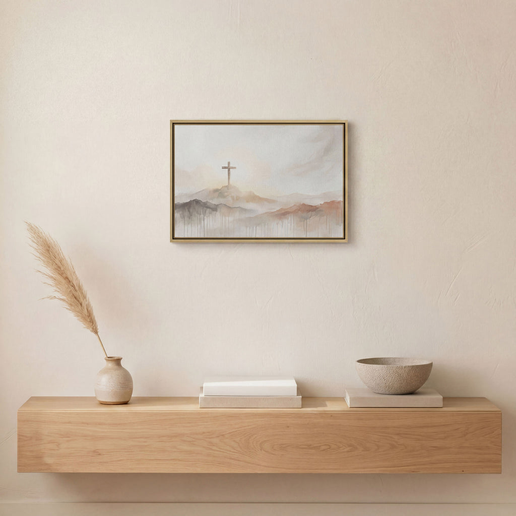 Misty Cross on Mountain - Canvas