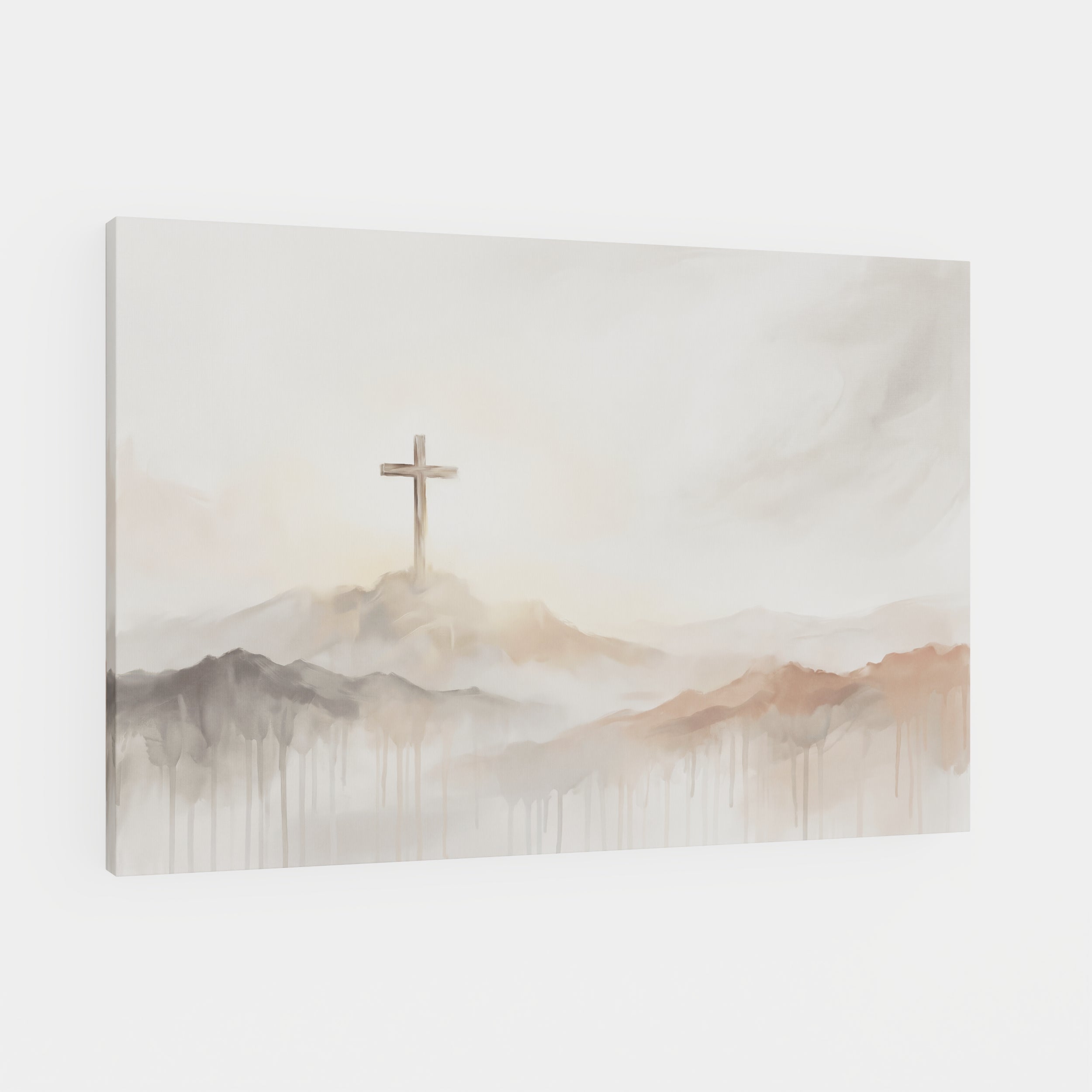 Misty Cross on Mountain - Canvas
