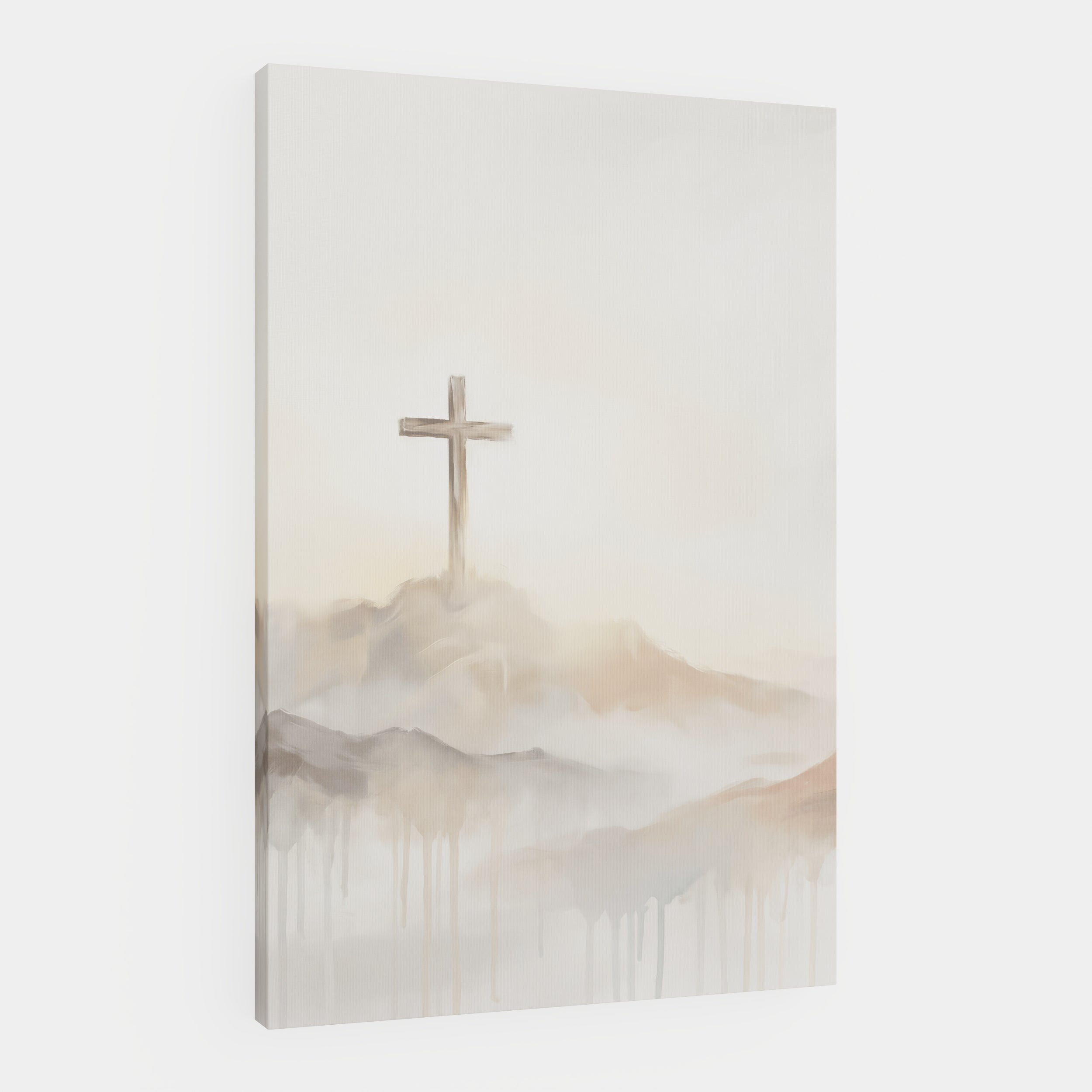 Misty Cross on Mountain - Canvas