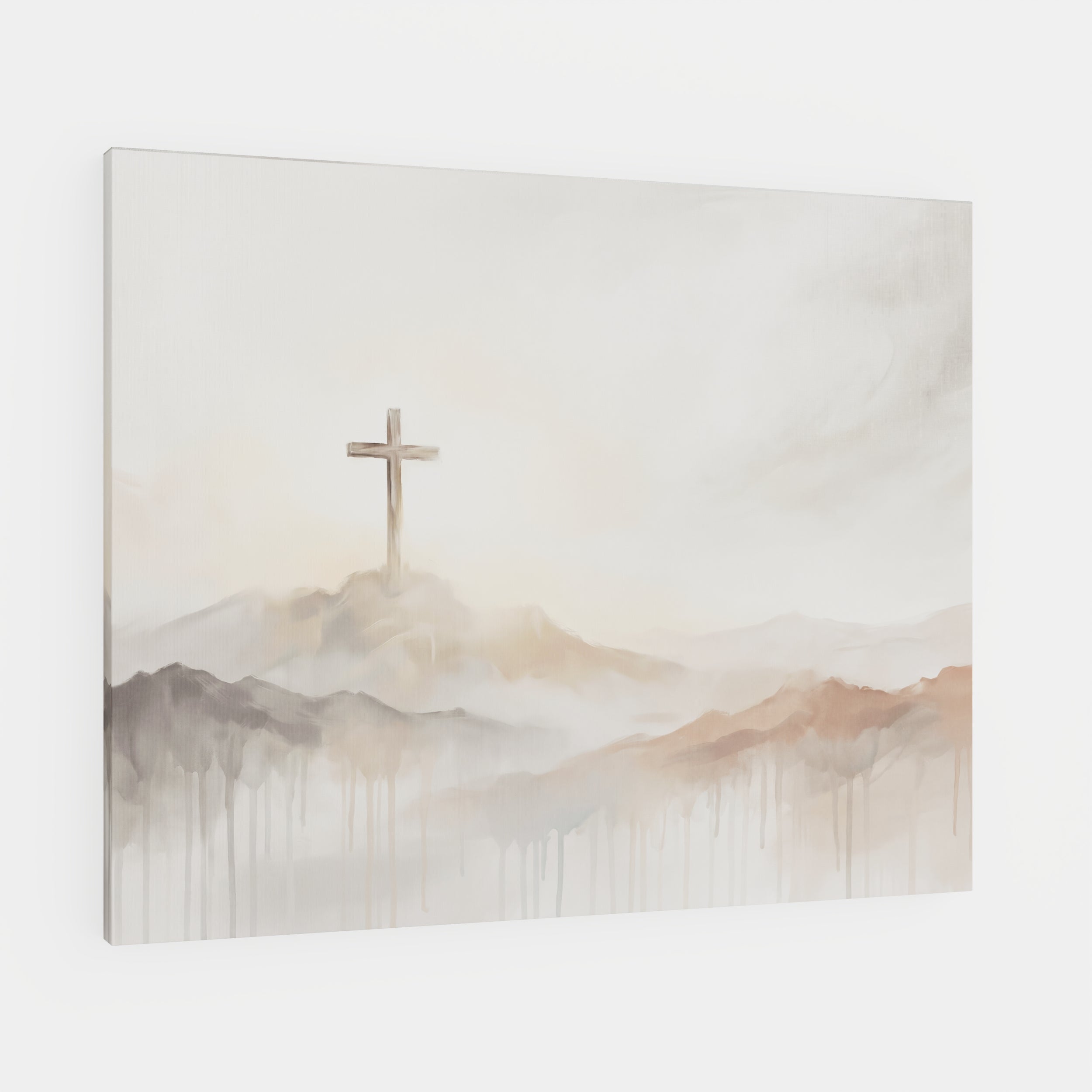 Misty Cross on Mountain - Canvas