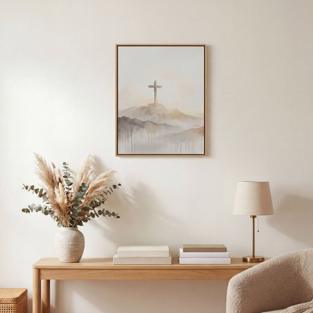 Misty Cross on Mountain - Canvas