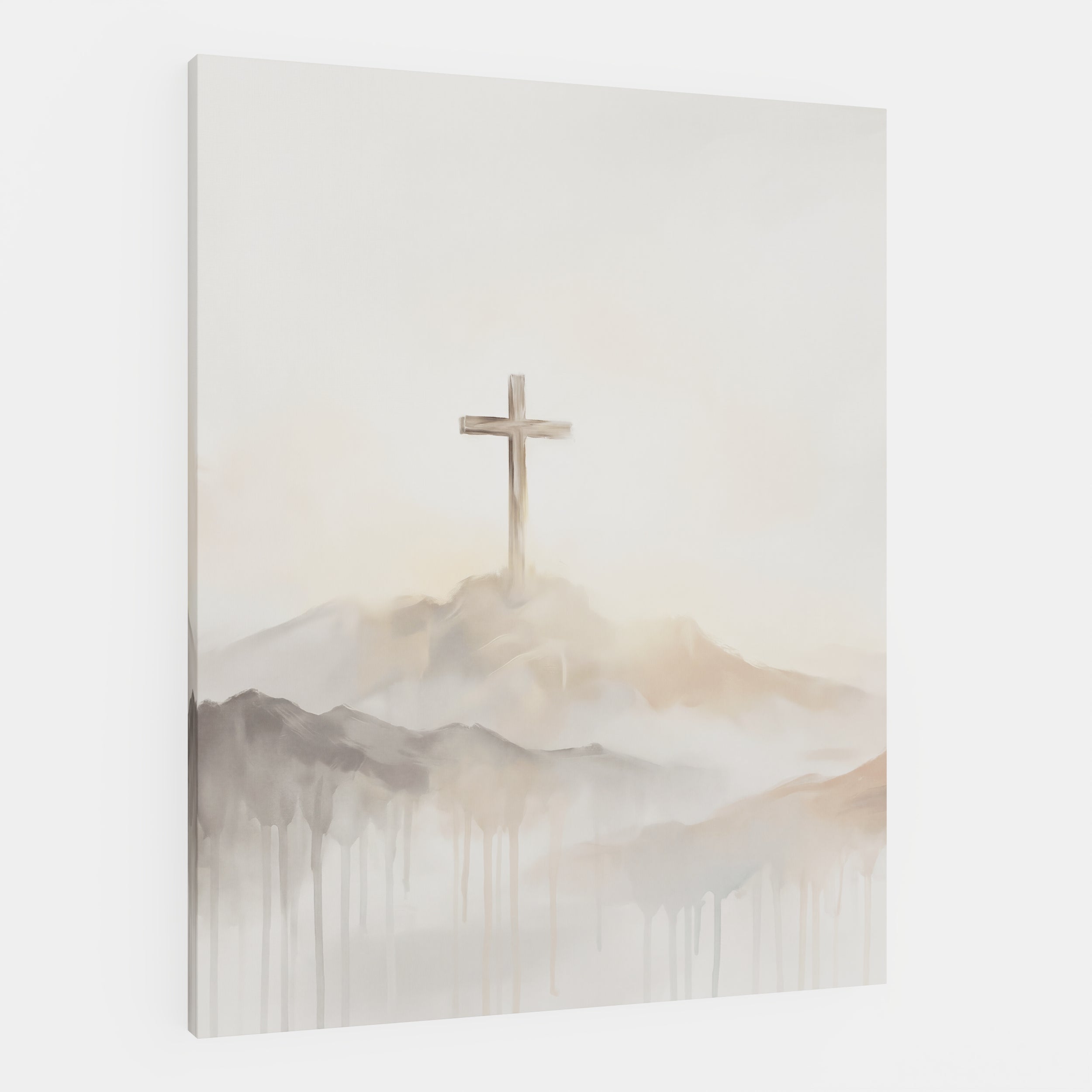 Misty Cross on Mountain - Canvas