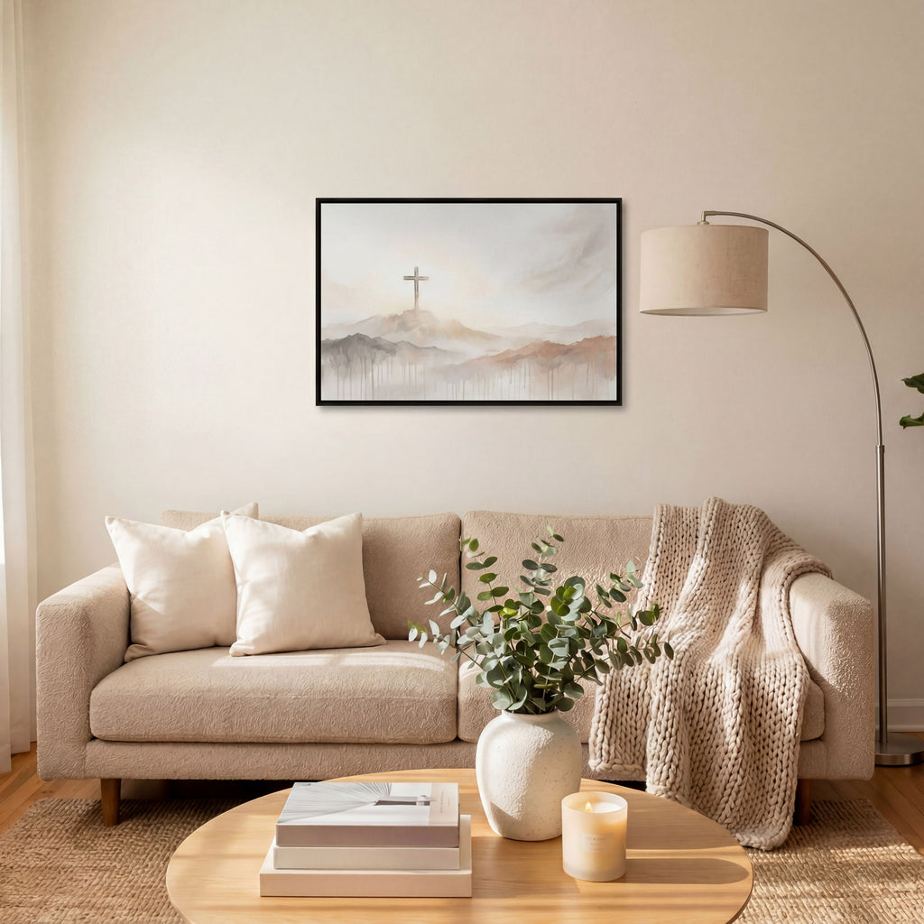 Misty Cross on Mountain - Canvas