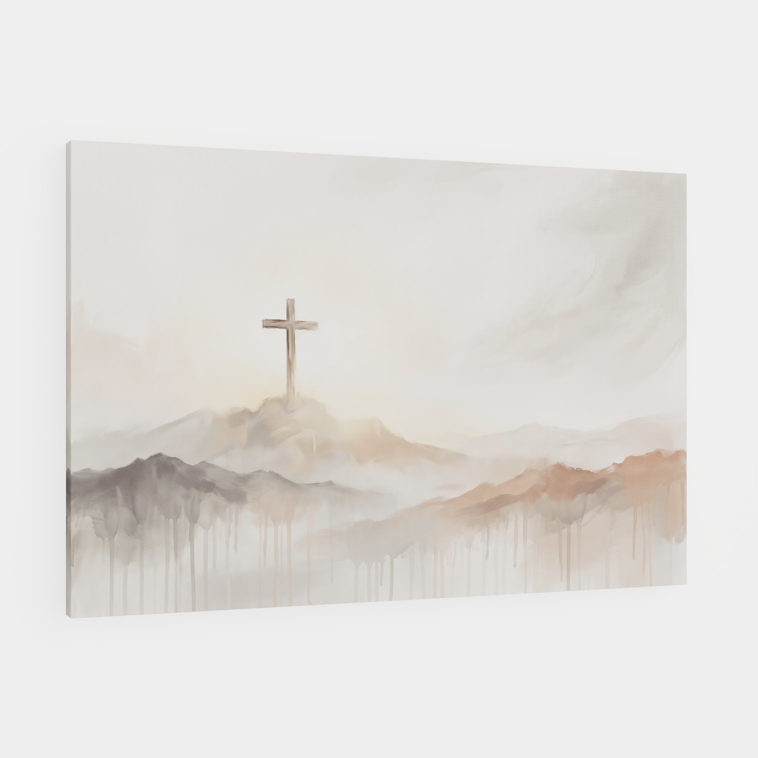 Misty Cross on Mountain - Canvas