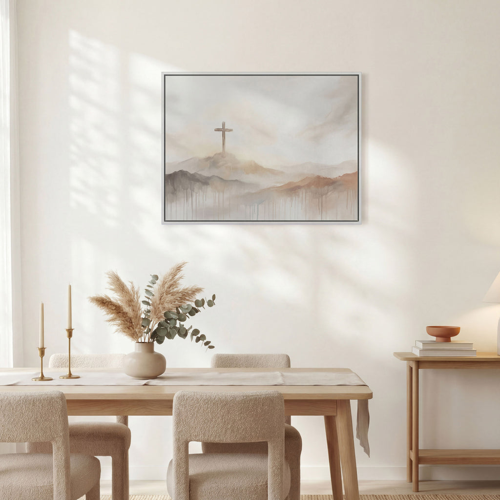 Misty Cross on Mountain - Canvas