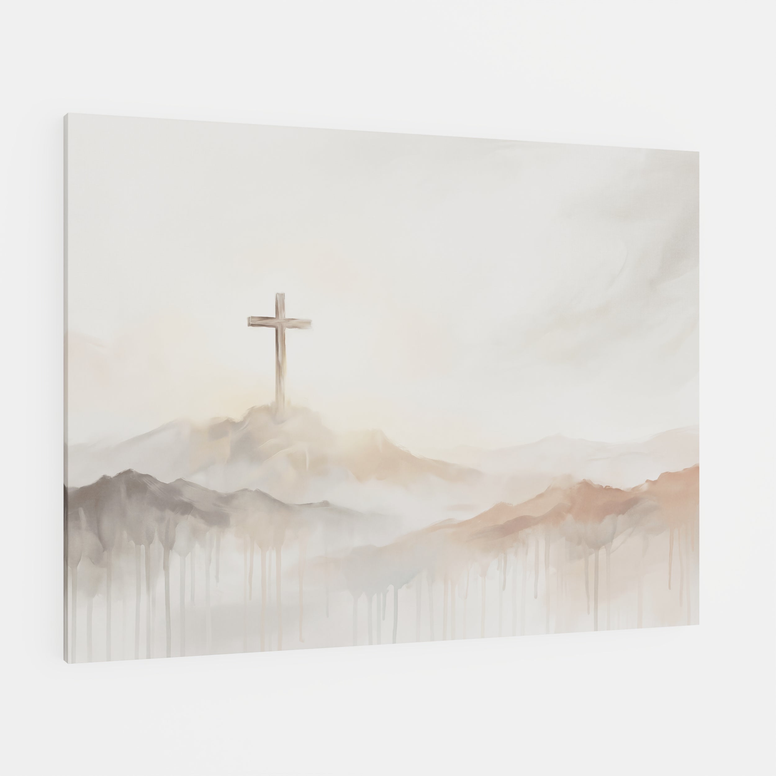 Misty Cross on Mountain - Canvas