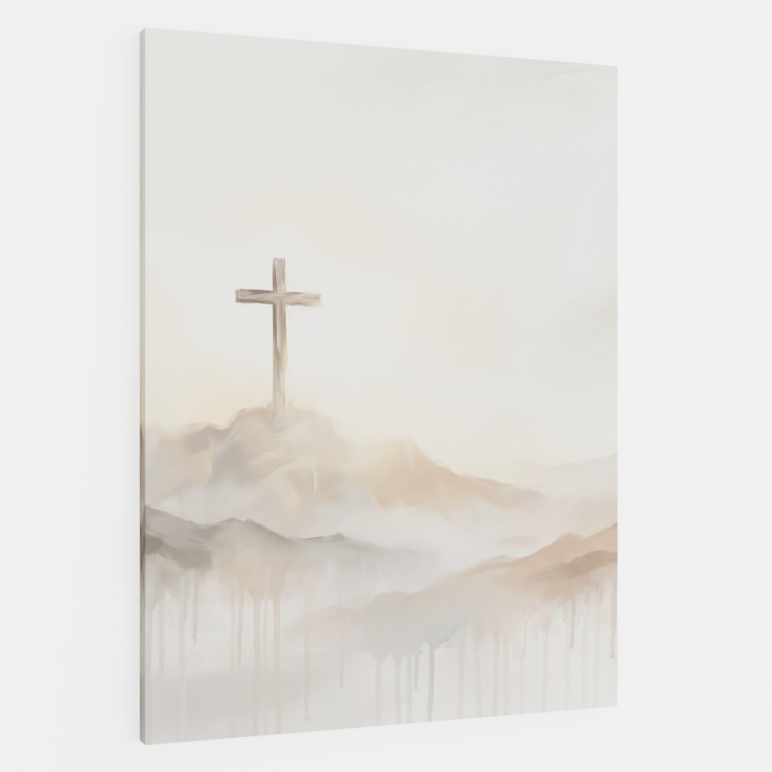 Misty Cross on Mountain - Canvas