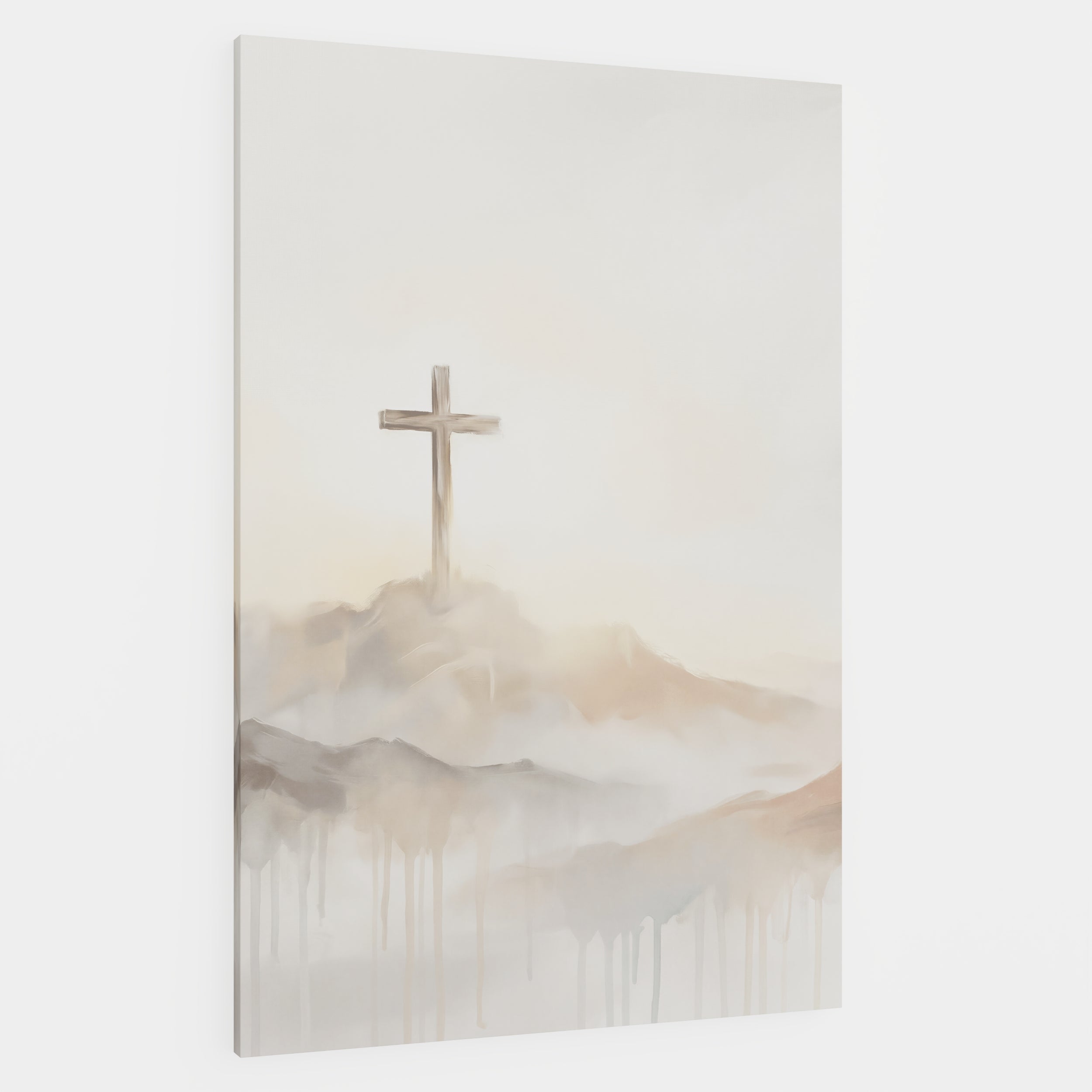 Misty Cross on Mountain - Canvas