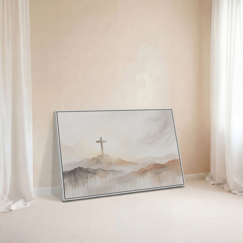 Misty Cross on Mountain - Canvas