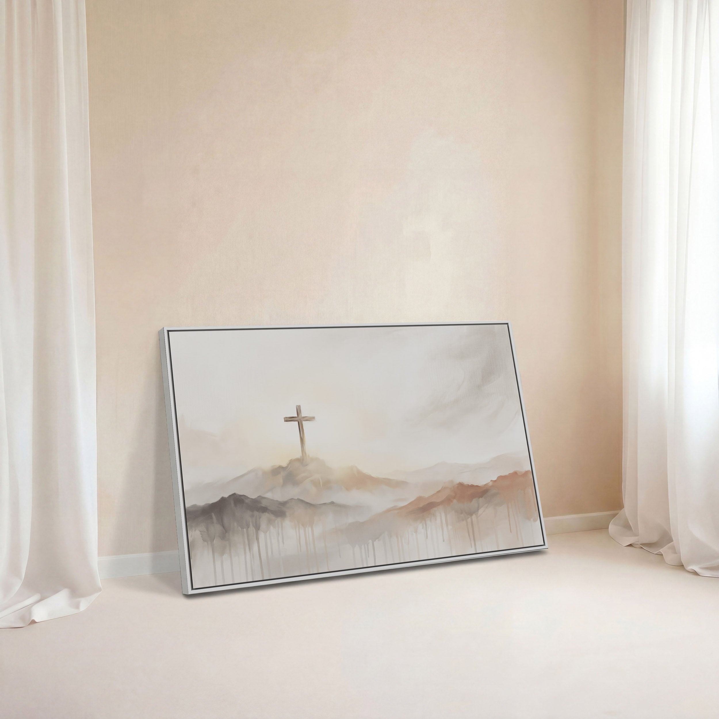 Misty Cross on Mountain - Canvas