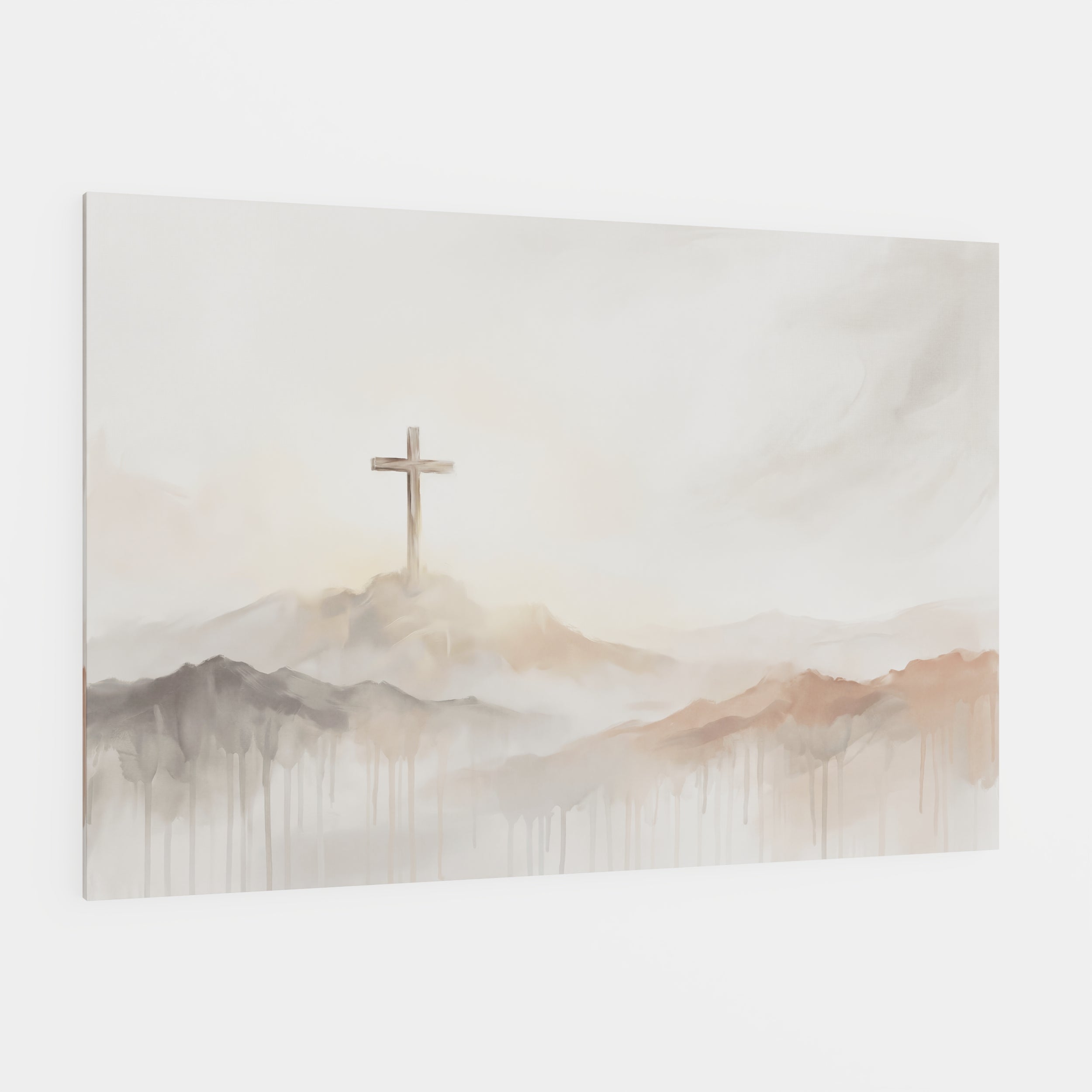 Misty Cross on Mountain - Canvas