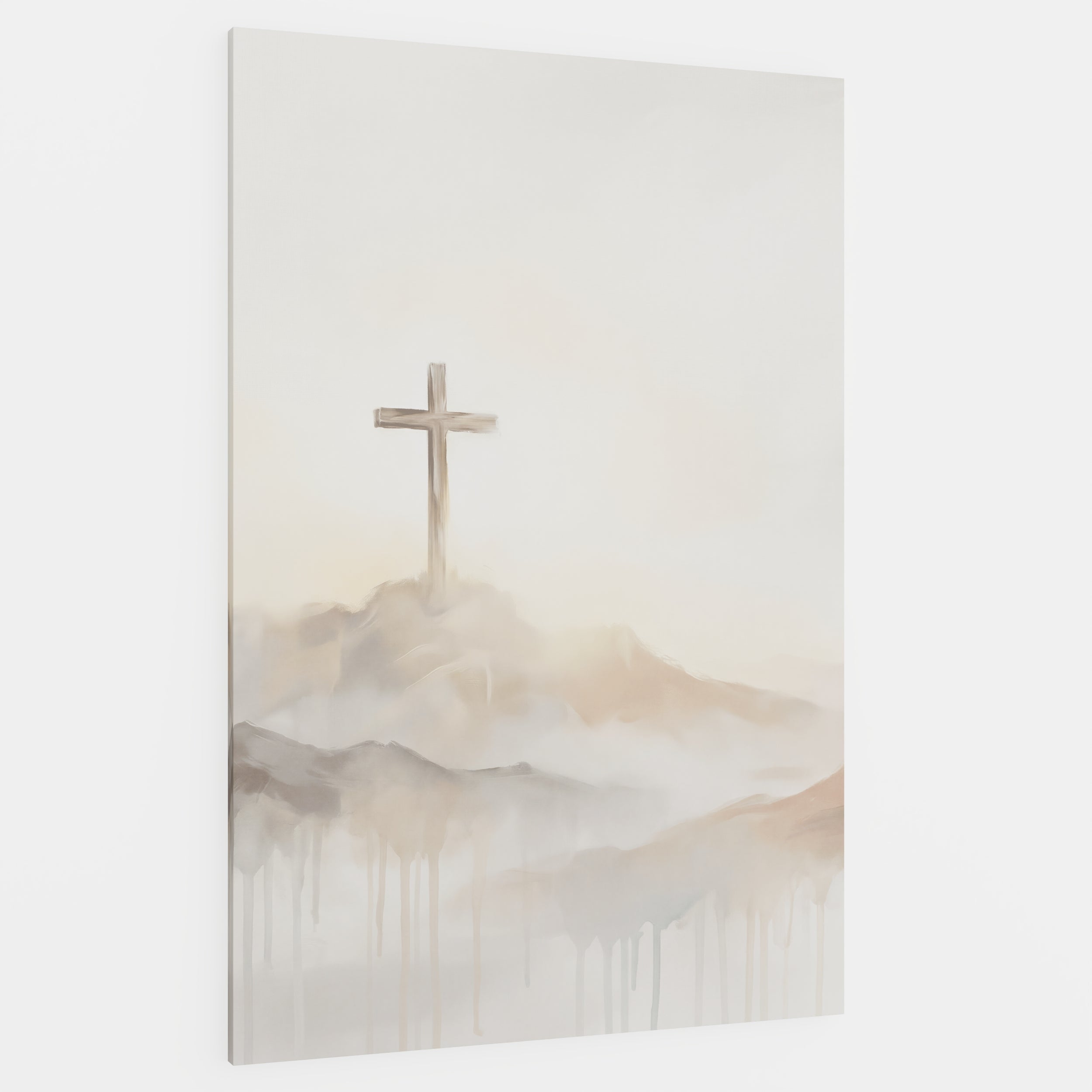 Misty Cross on Mountain - Canvas